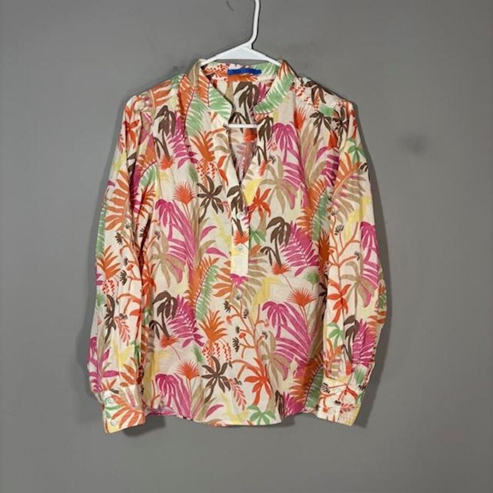 J. McLaughlin Blouse Womens Medium Tropical Print Long Sleeve Tunic Top